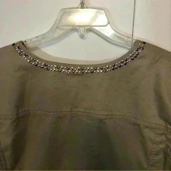 Lane Bryant Khaki Twill Jacket Size 28 Gold Silver Studs Button Front - Picture 7 of 13